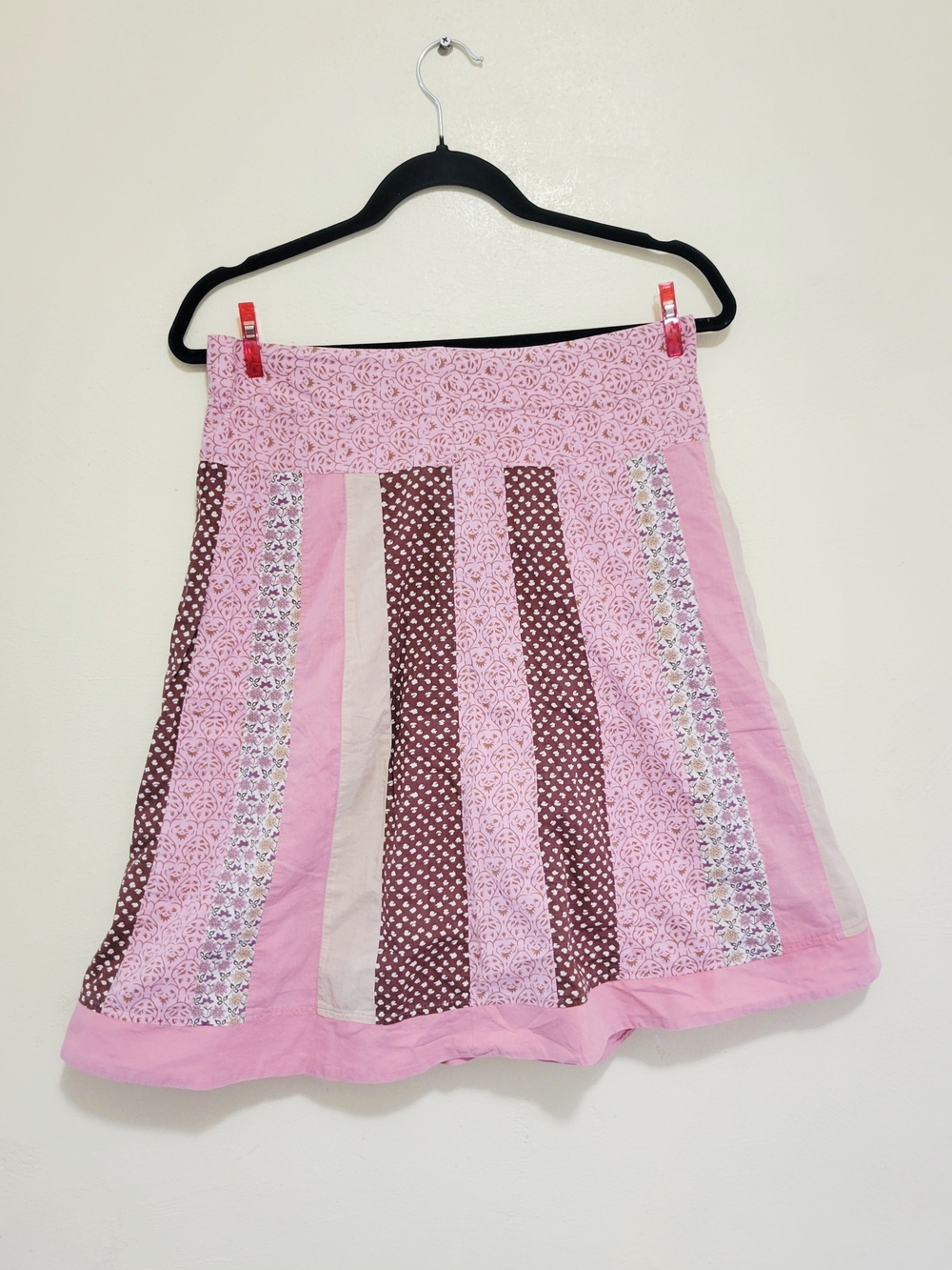 American Eagle Outfitters Pink Patchwork A-Line Skirt with Brown Panels
